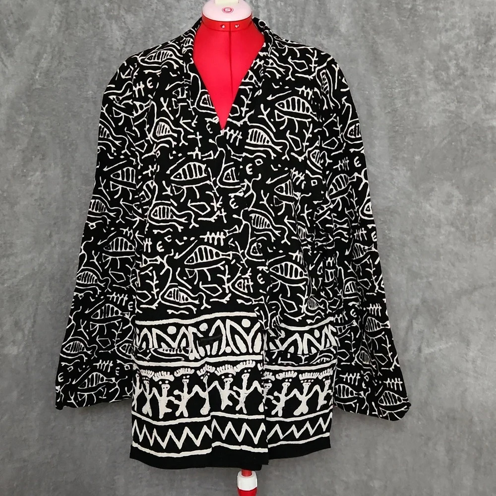 VINTAGE SamHilu Indian Cotton Tribal Print Open Front Cardigan Jacket L